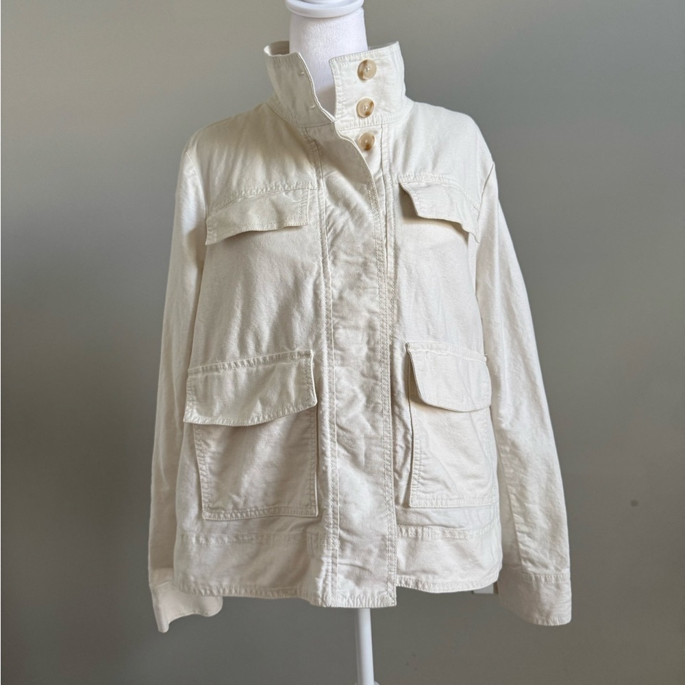 LOFT Off-White Linen Blend Utility Jacket Medium - Picture 2 of 8